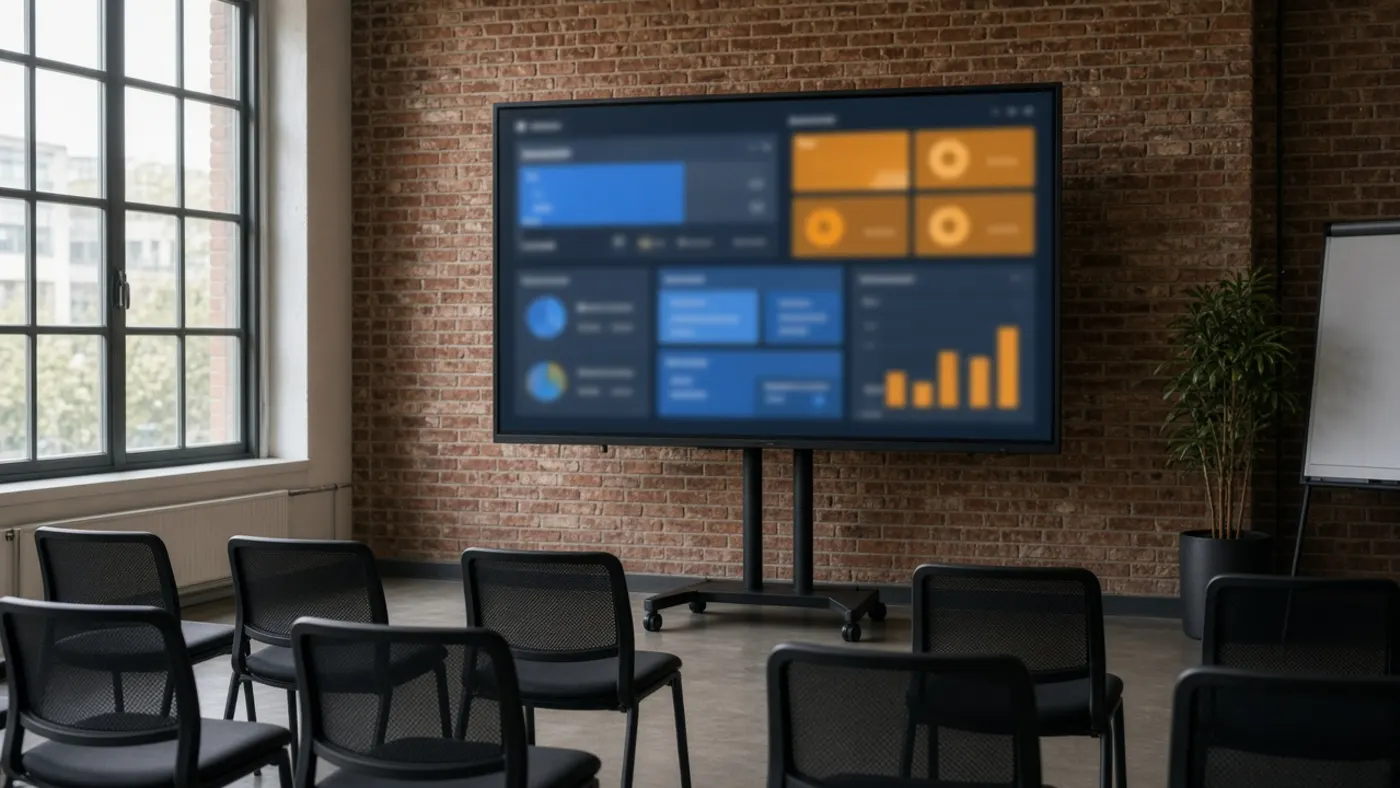 Groot scherm met een vaag dashboard in het leslokaal voor Excel-training in Eindhoven